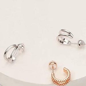 S925 Sterling SILVER Split Hoop Huggie Earrings